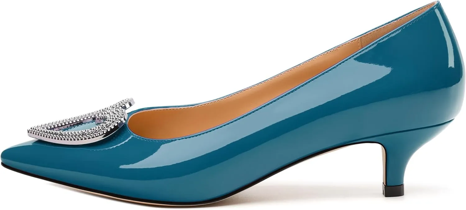 Women's Low Kitten Heels Closed Toe Pumps Pointed Toe for Women Heart Shape Metal Low Heel Shoes for Dress Work Bridal Wedding