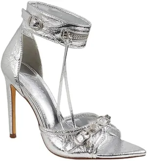 Women's Open Pointed Toe Stiletto High Heels Heeled Ankle Strap Sandals LAURENT-108 Silver 7