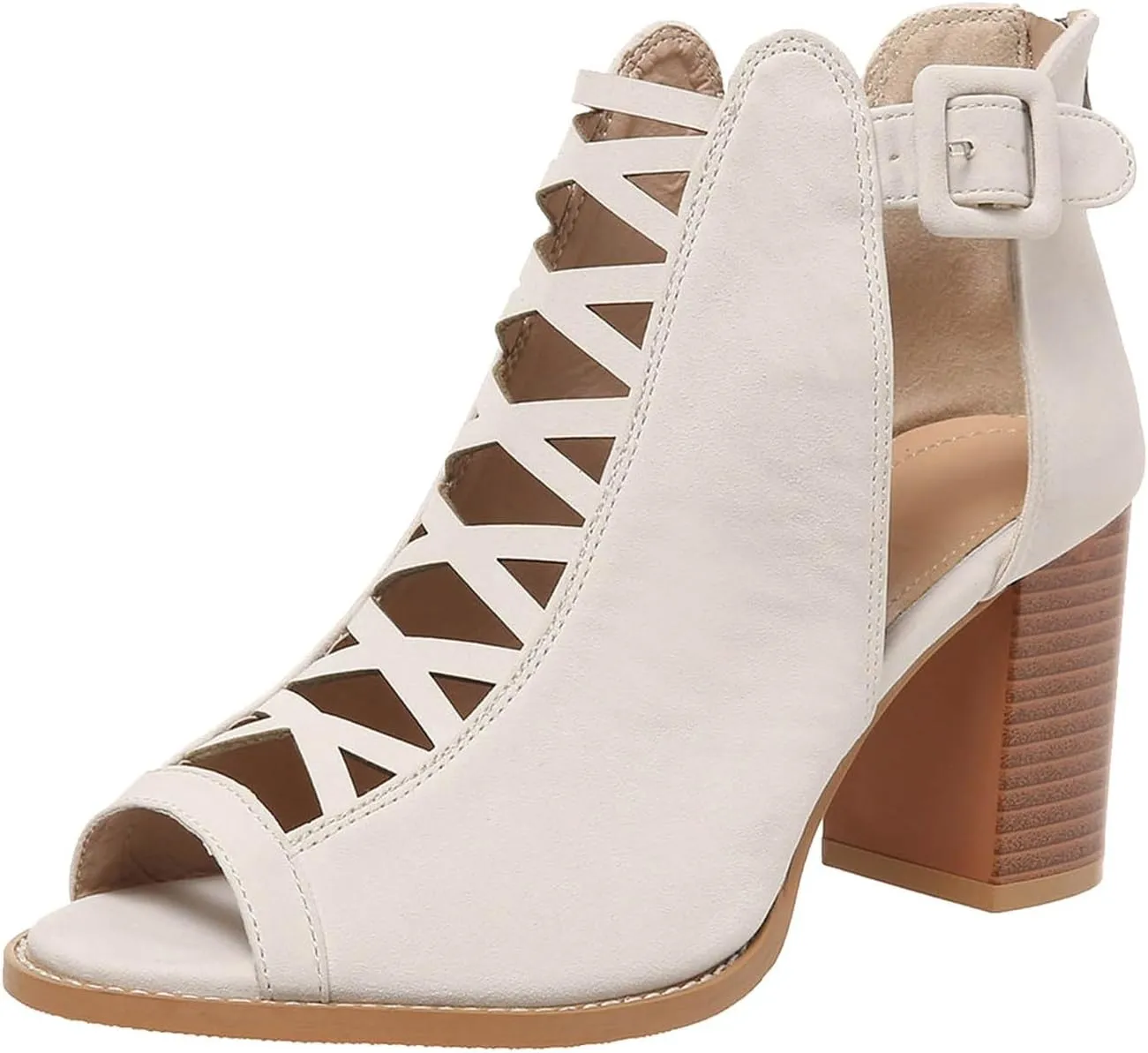 Women's Open Toe Booties with Block Heel and Side Comfortable and Stylish Cut Out Design Dollhouse Boots for Women