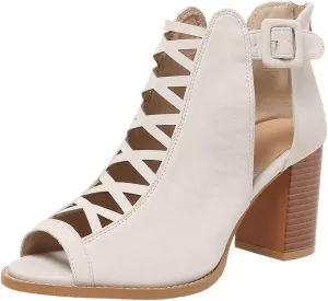Women's Open Toe Booties with Block Heel and Side Comfortable and Stylish Cut Out Design Dollhouse Boots for Women