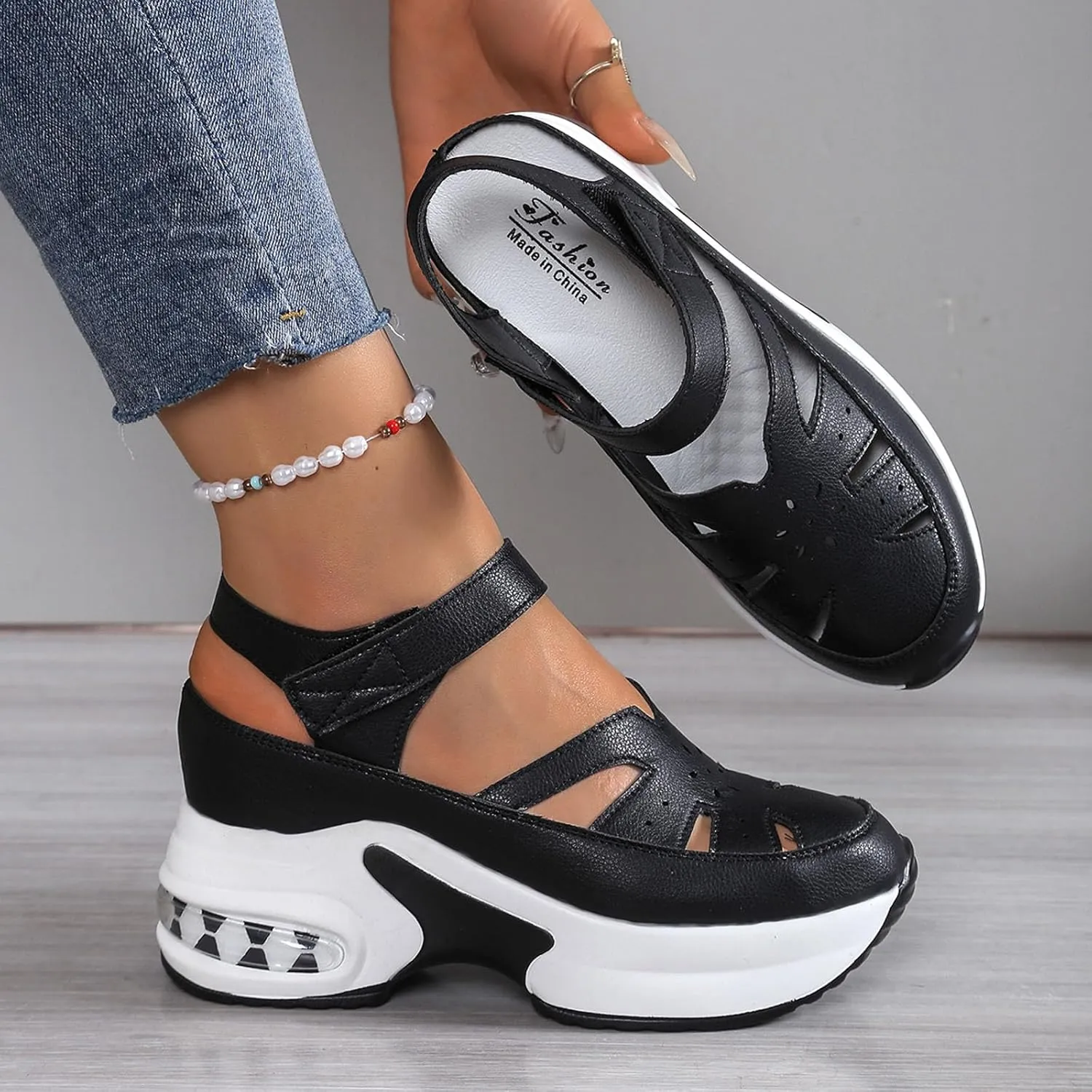 Women's Open Toe Platform Wedge Sandals Women's Platform Thick Soled Shoes Hollow Fashion Casual Height Increasing