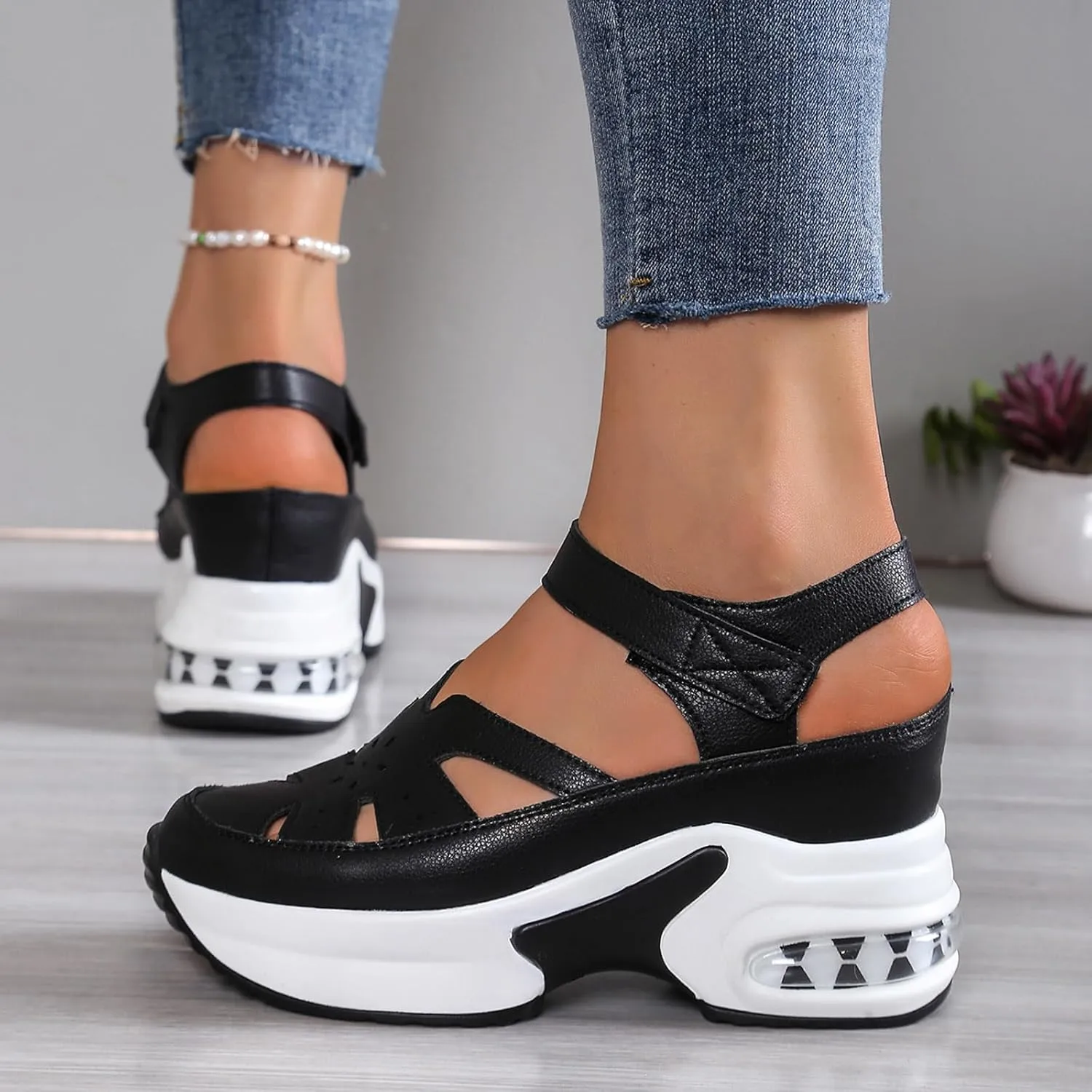 Women's Open Toe Platform Wedge Sandals Women's Platform Thick Soled Shoes Hollow Fashion Casual Height Increasing