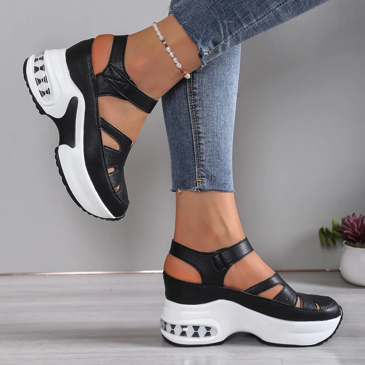 Women's Open Toe Platform Wedge Sandals Women's Platform Thick Soled Shoes Hollow Fashion Casual Height Increasing