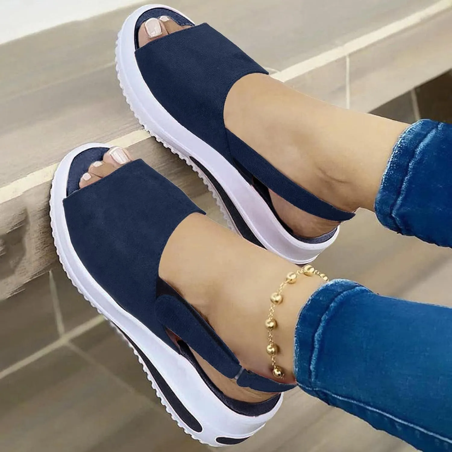 Women's Platform Sandals 2024 Comfy Ladies Casual Wedge Sandal Peep Toe Summer Beach Buckle Strap Travel Shoes