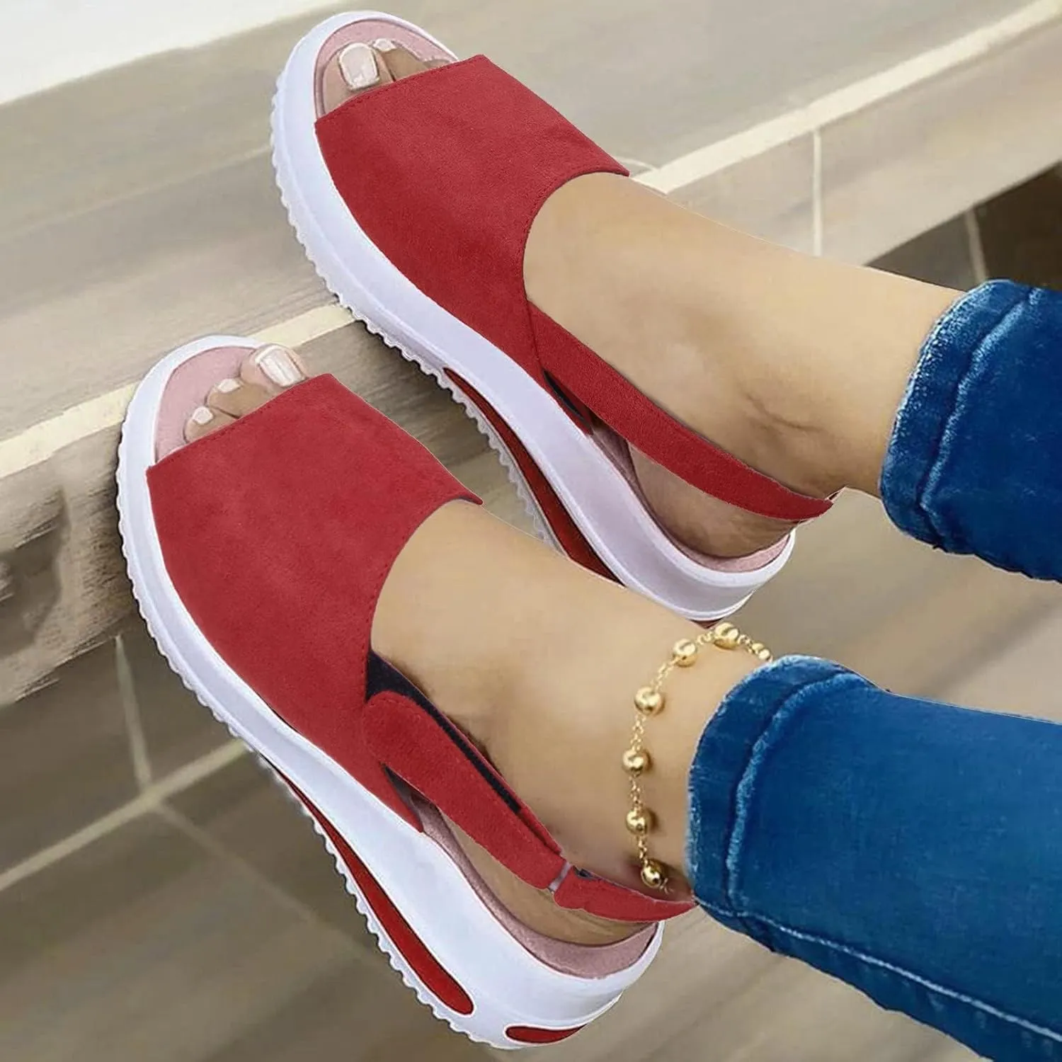 Women's Platform Sandals 2024 Comfy Ladies Casual Wedge Sandal Peep Toe Summer Beach Buckle Strap Travel Shoes