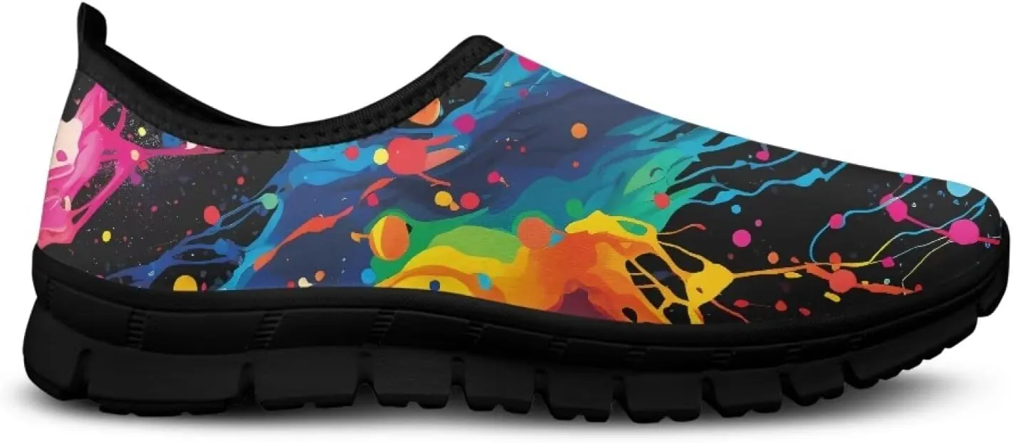Women's Printed Travel Shoes Slip On Casual Loafers Lightweight Comfort Fashion Sneaker Low-Cut Casual Shoes Black