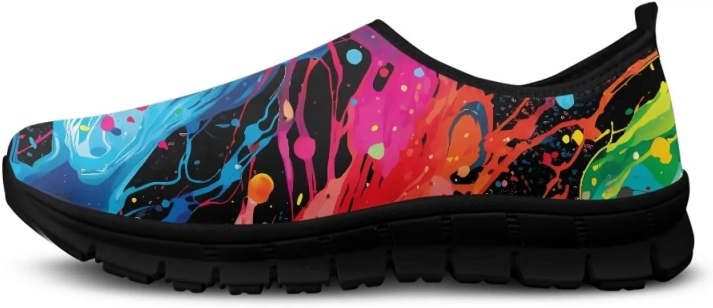Women's Printed Travel Shoes Slip On Casual Loafers Lightweight Comfort Fashion Sneaker Low-Cut Casual Shoes Black