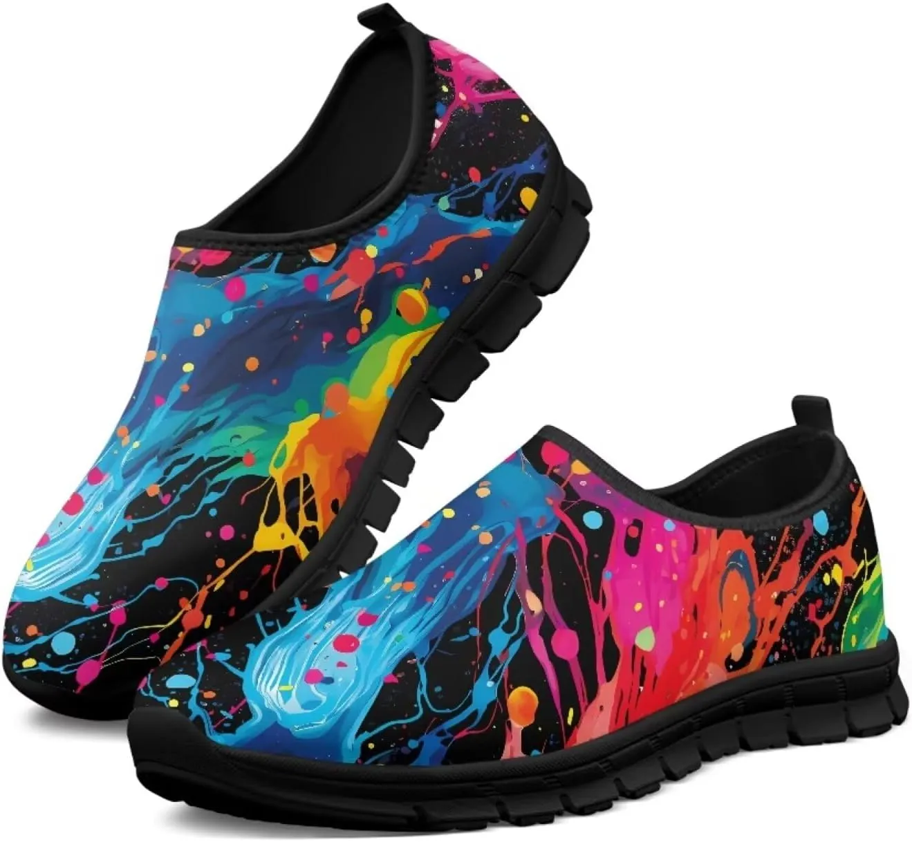 Women's Printed Travel Shoes Slip On Casual Loafers Lightweight Comfort Fashion Sneaker Low-Cut Casual Shoes Black