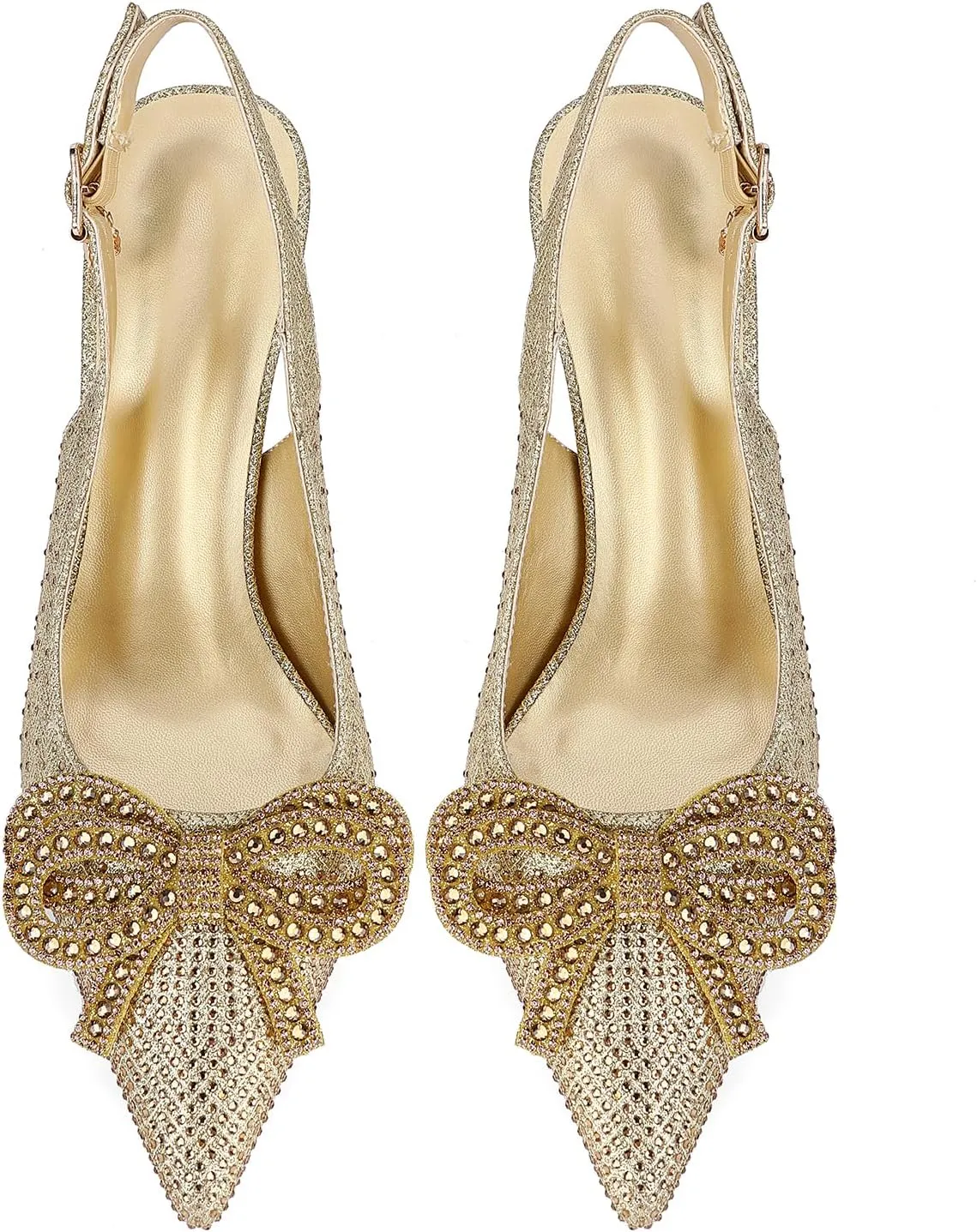 Women's rhinestone bow high heels, open heel plating fine high heels, closed pointed toe ankle strap kitten heels sandals formal shoes, suitable for wedding party dinner dance dress shoes