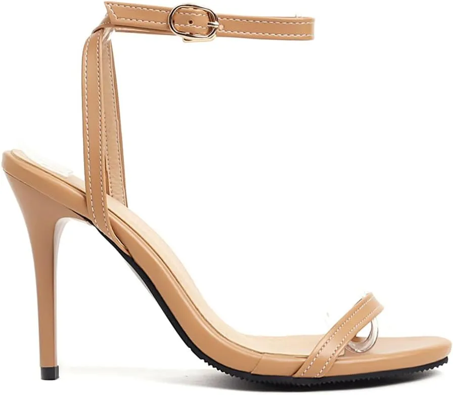 Women's Round Open Toe High Heels Slingback Ankle Strap Stiletto Sandals Strappy Wedding Party Dress Shoes