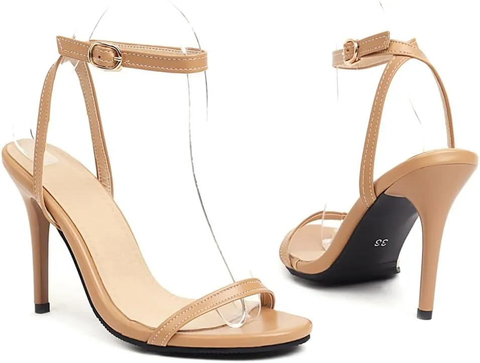Women's Round Open Toe High Heels Slingback Ankle Strap Stiletto Sandals Strappy Wedding Party Dress Shoes