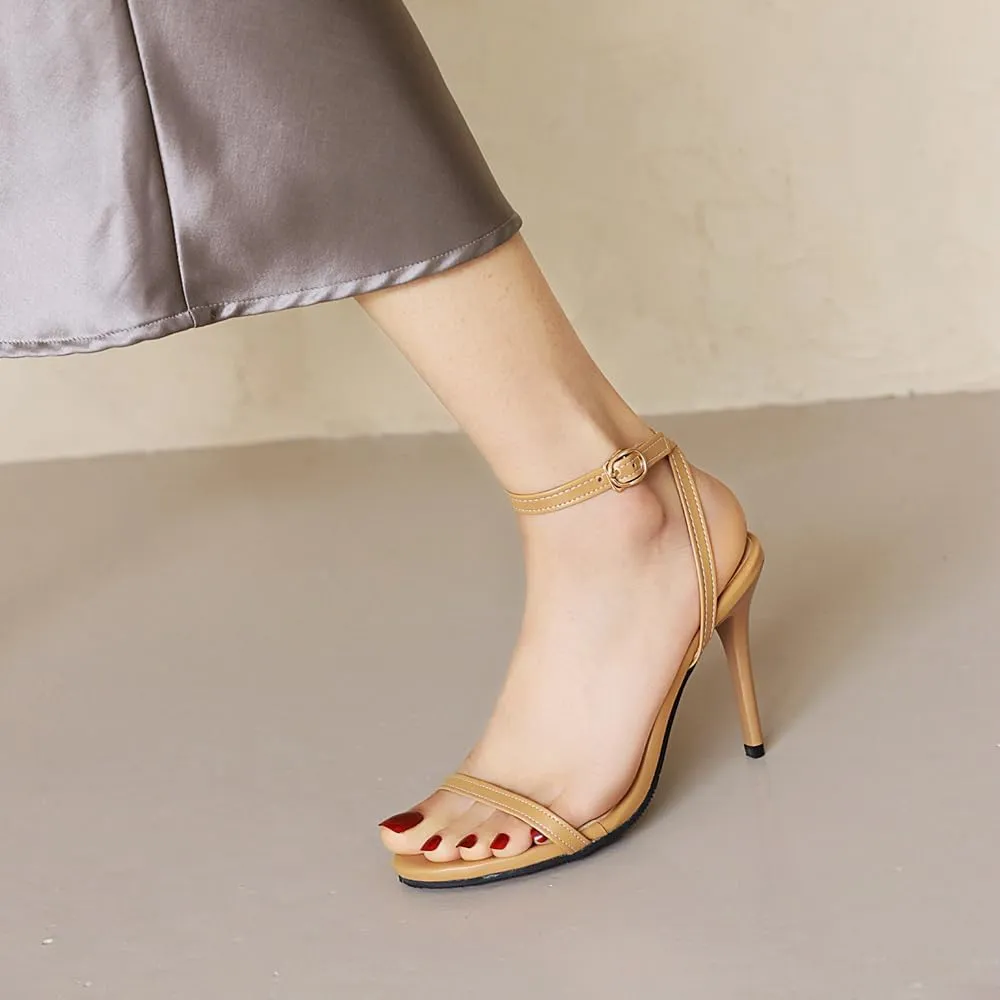 Women's Round Open Toe High Heels Slingback Ankle Strap Stiletto Sandals Strappy Wedding Party Dress Shoes