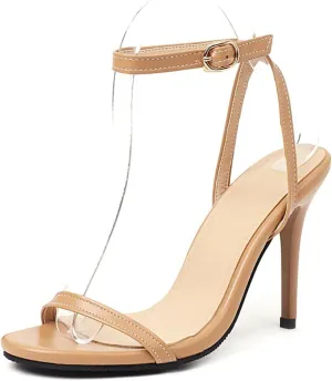 Women's Round Open Toe High Heels Slingback Ankle Strap Stiletto Sandals Strappy Wedding Party Dress Shoes