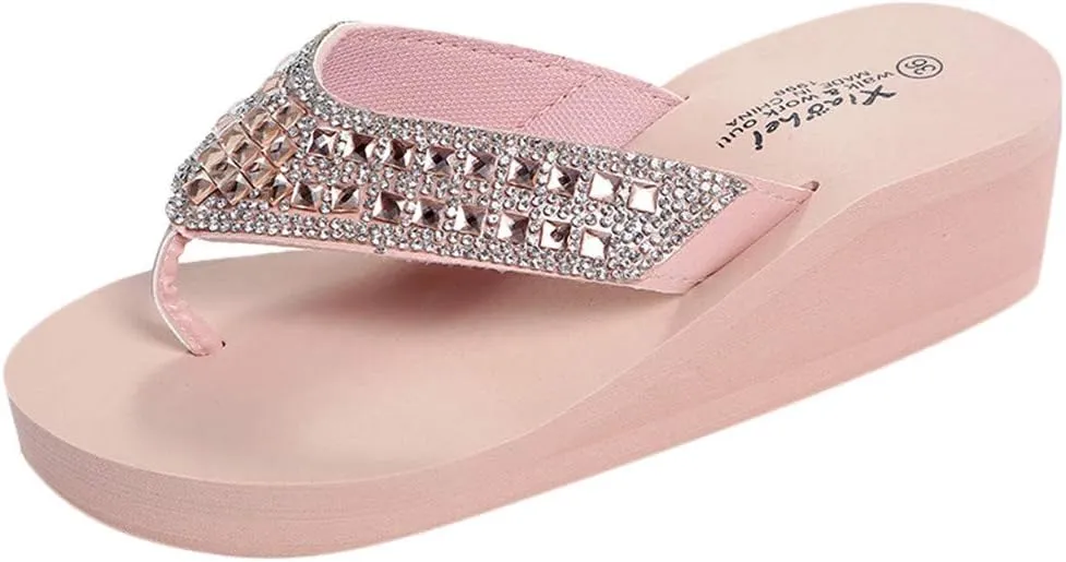 Womens Sandals Comfortable Dressy Platform Sandals Clip Toe Flip Flops Casual Slip On Summer Shoes Beach Sandals