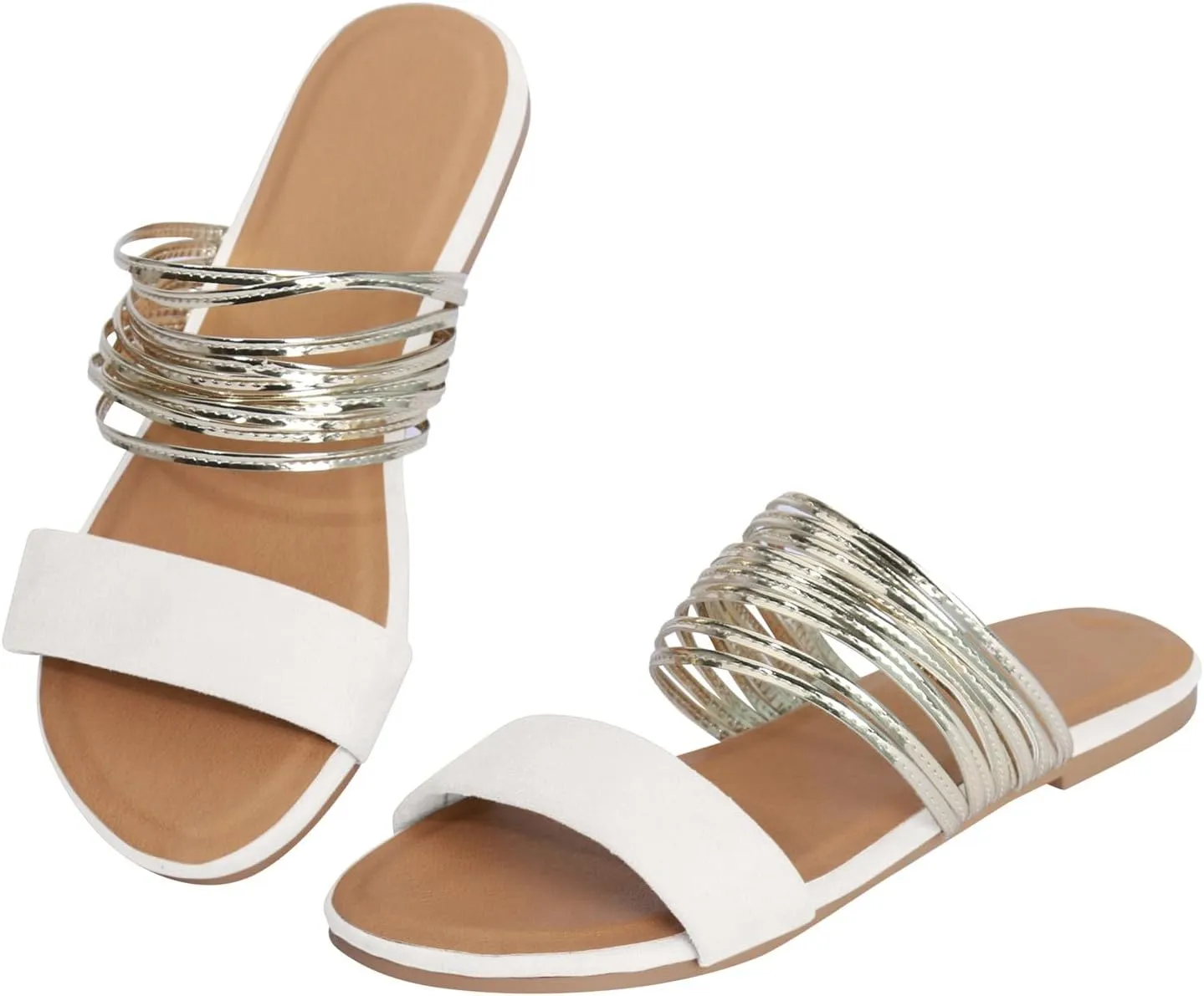 Women's Sandals Comfortable Soft Cushion Slide Sandals Dressy Summer Strappy Beach Slip On Flat Womens Sandals