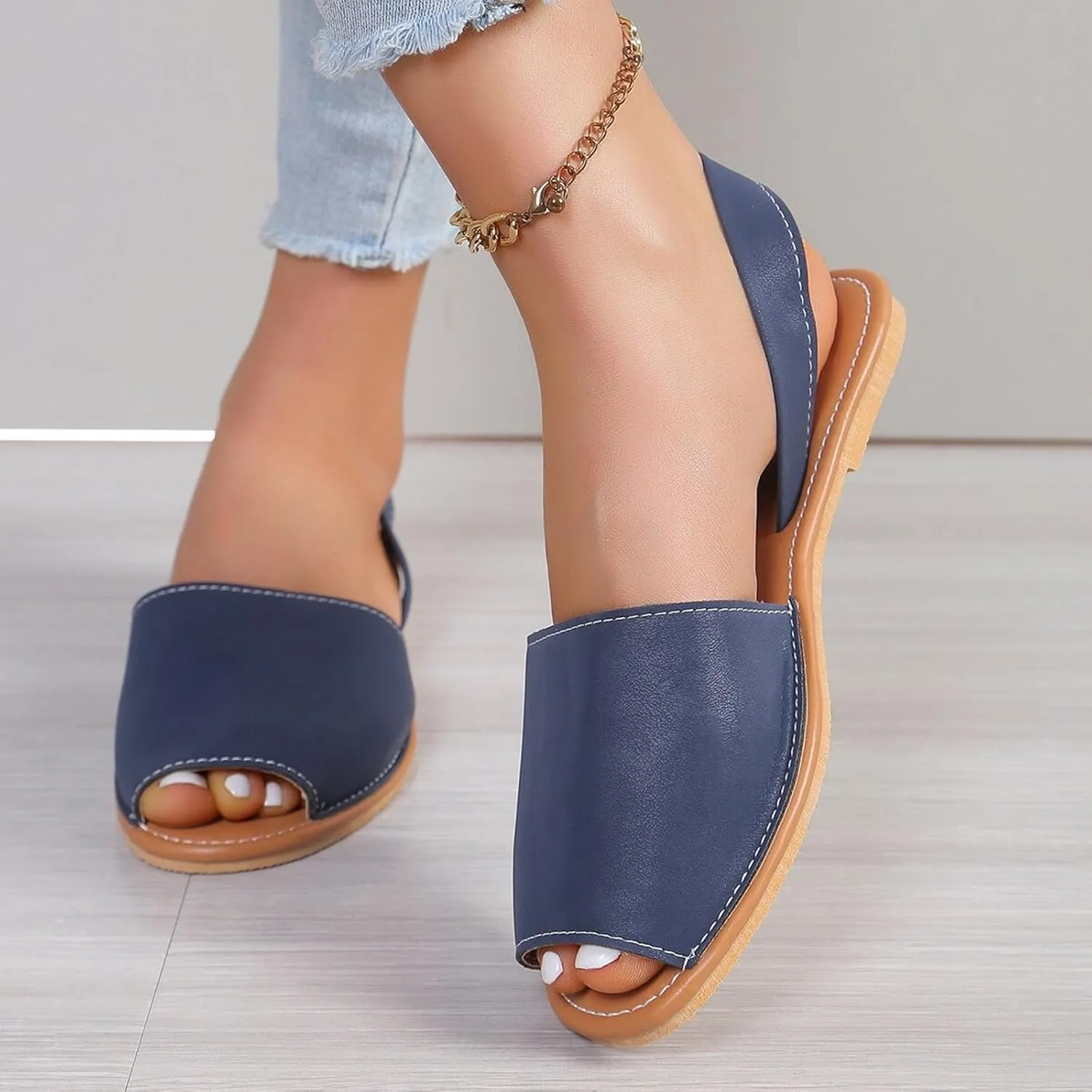 Women's Sandals Ladies Casual Solid Colour Outer Wear Flat Bottom Fish Mouth Footwear Soft Women Slippers &