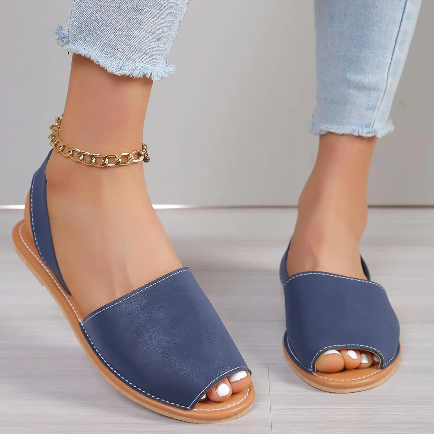 Women's Sandals Ladies Casual Solid Colour Outer Wear Flat Bottom Fish Mouth Footwear Soft Women Slippers &