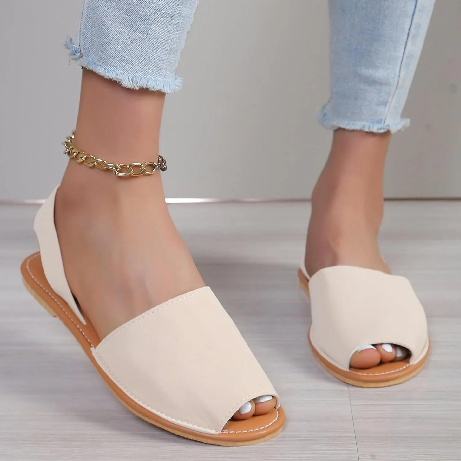 Women's Sandals Ladies Casual Solid Colour Outer Wear Flat Bottom Fish Mouth Footwear Soft Women Slippers &