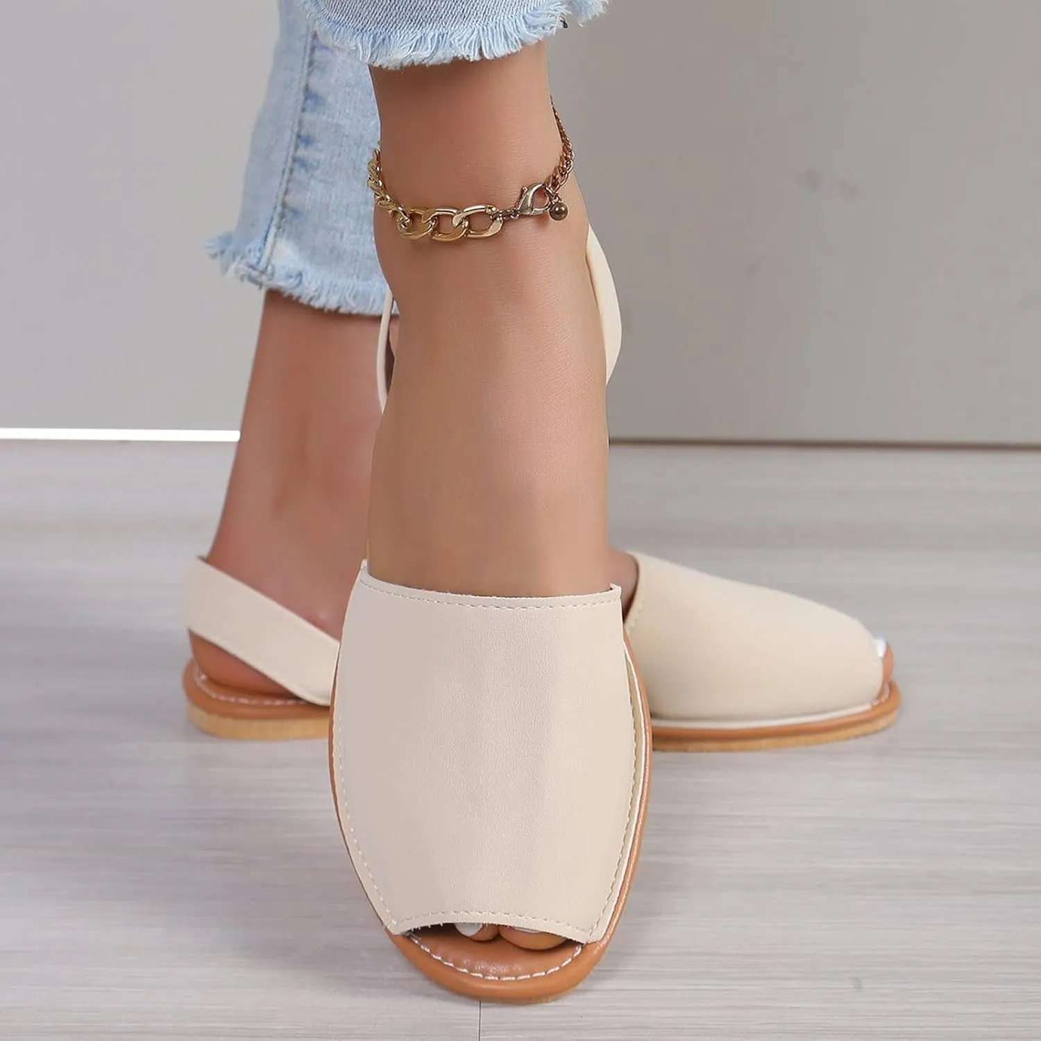 Women's Sandals Ladies Casual Solid Colour Outer Wear Flat Bottom Fish Mouth Footwear Soft Women Slippers &