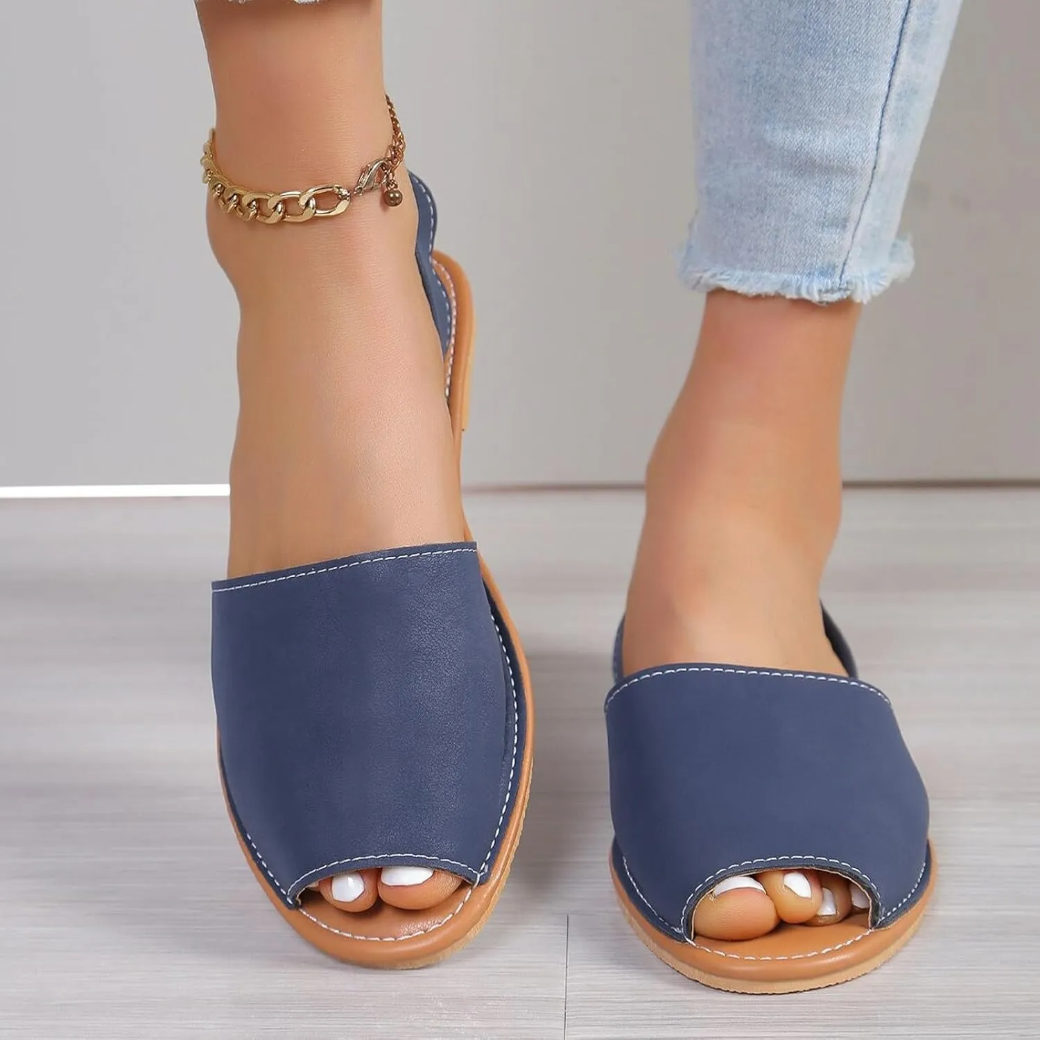 Women's Sandals Ladies Casual Solid Colour Outer Wear Flat Bottom Fish Mouth Footwear Soft Women Slippers &