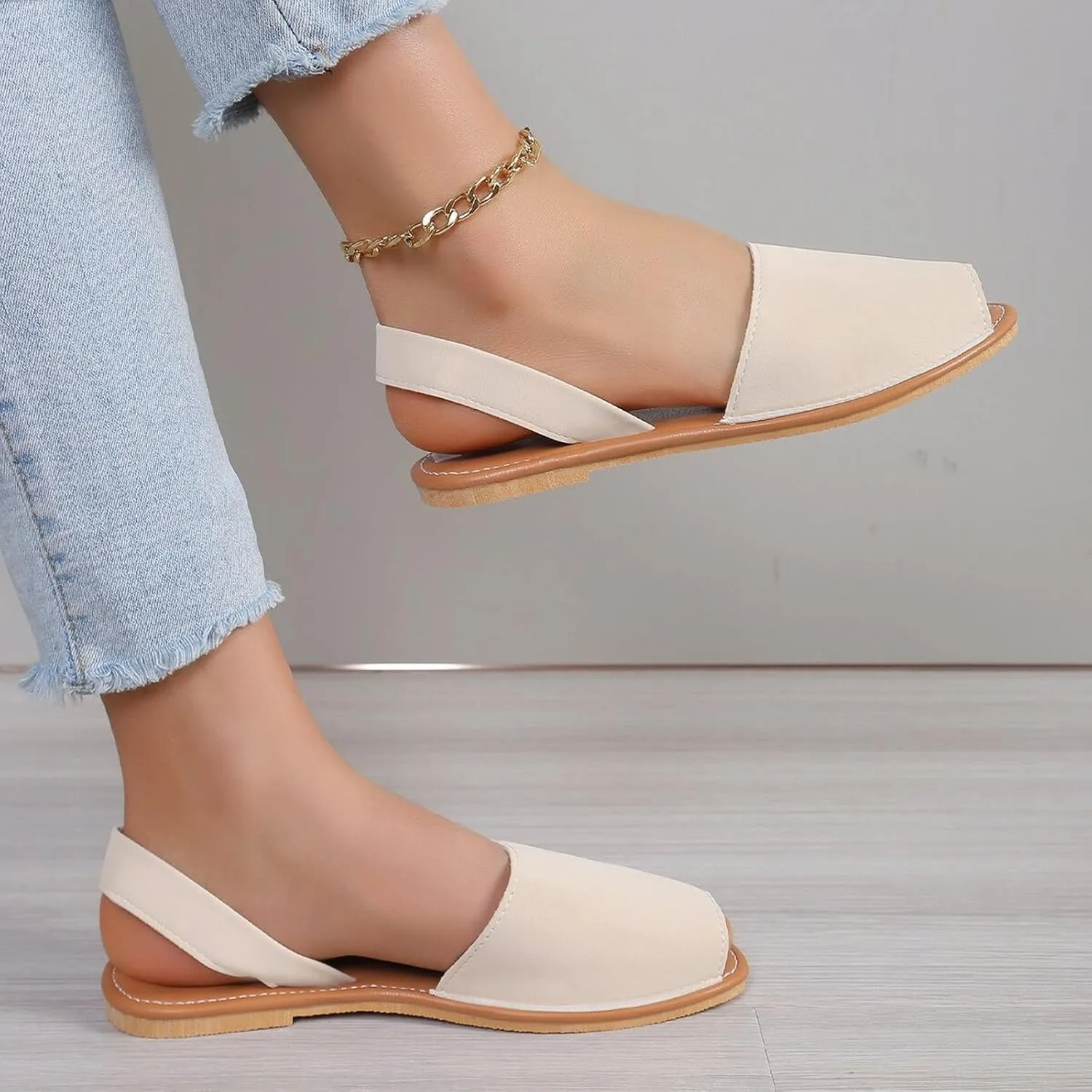 Women's Sandals Ladies Casual Solid Colour Outer Wear Flat Bottom Fish Mouth Footwear Soft Women Slippers &