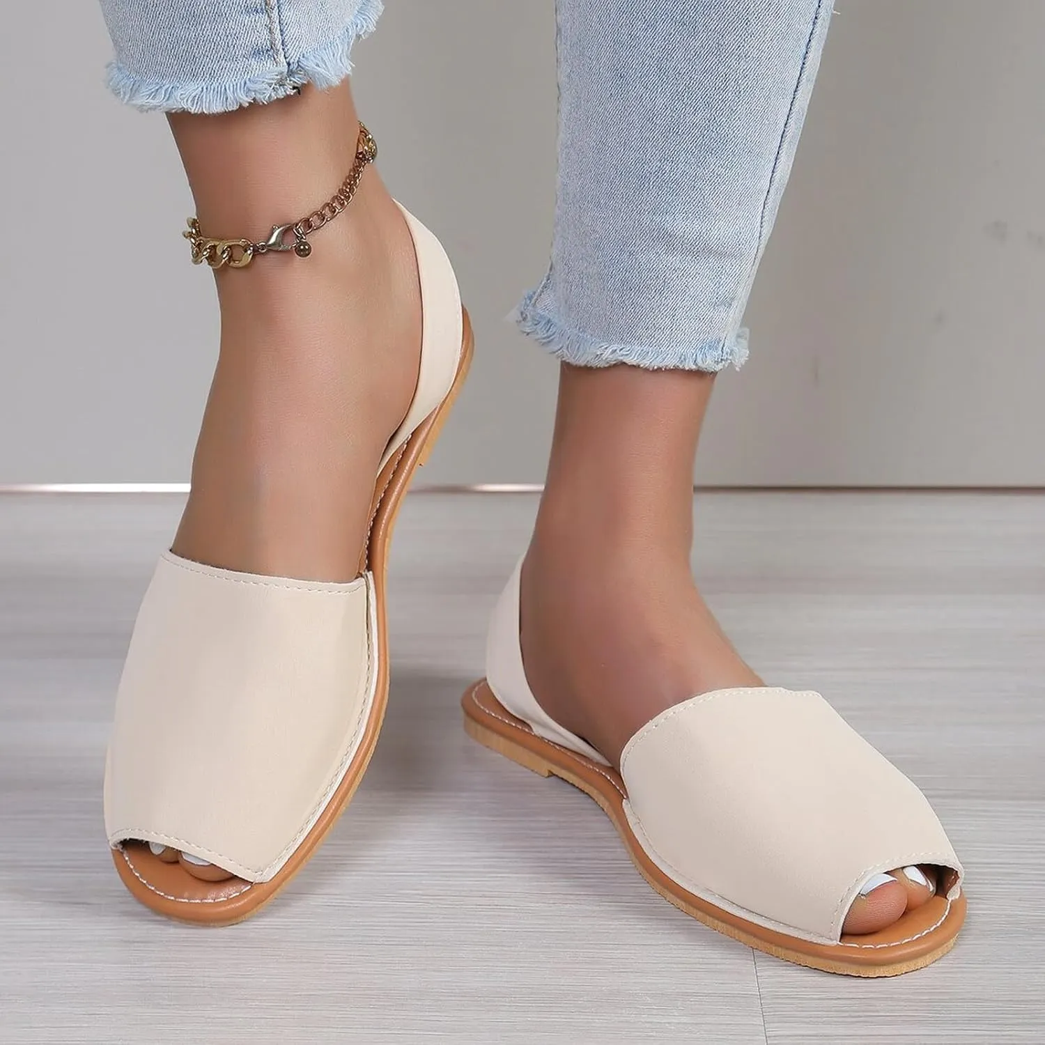 Women's Sandals Ladies Casual Solid Colour Outer Wear Flat Bottom Fish Mouth Footwear Soft Women Slippers &