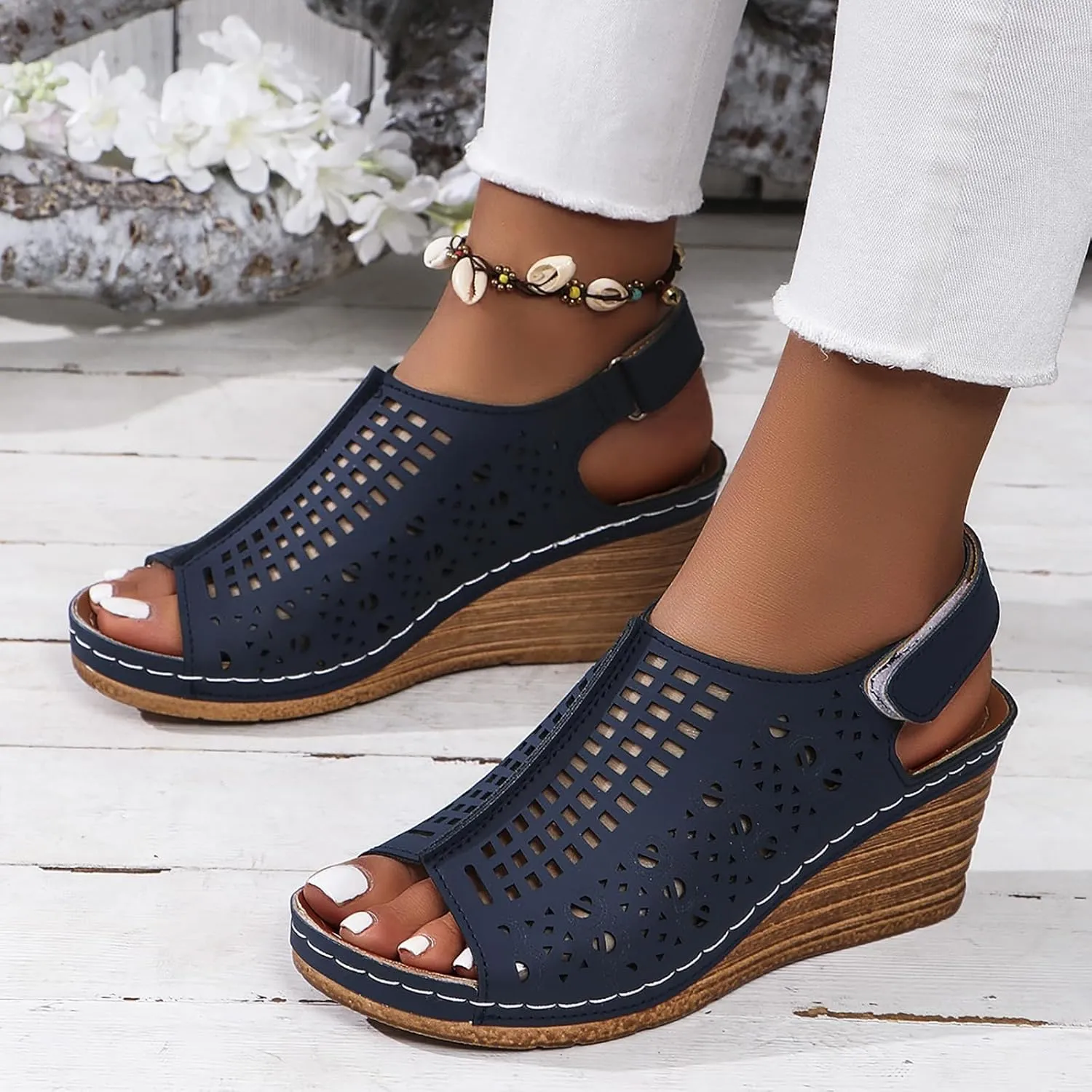 Womens Sandals Platform Wedge Sandals Perforated Slingback Sandal with Arch Support Open Toe Wedge Heel Sandal 2025