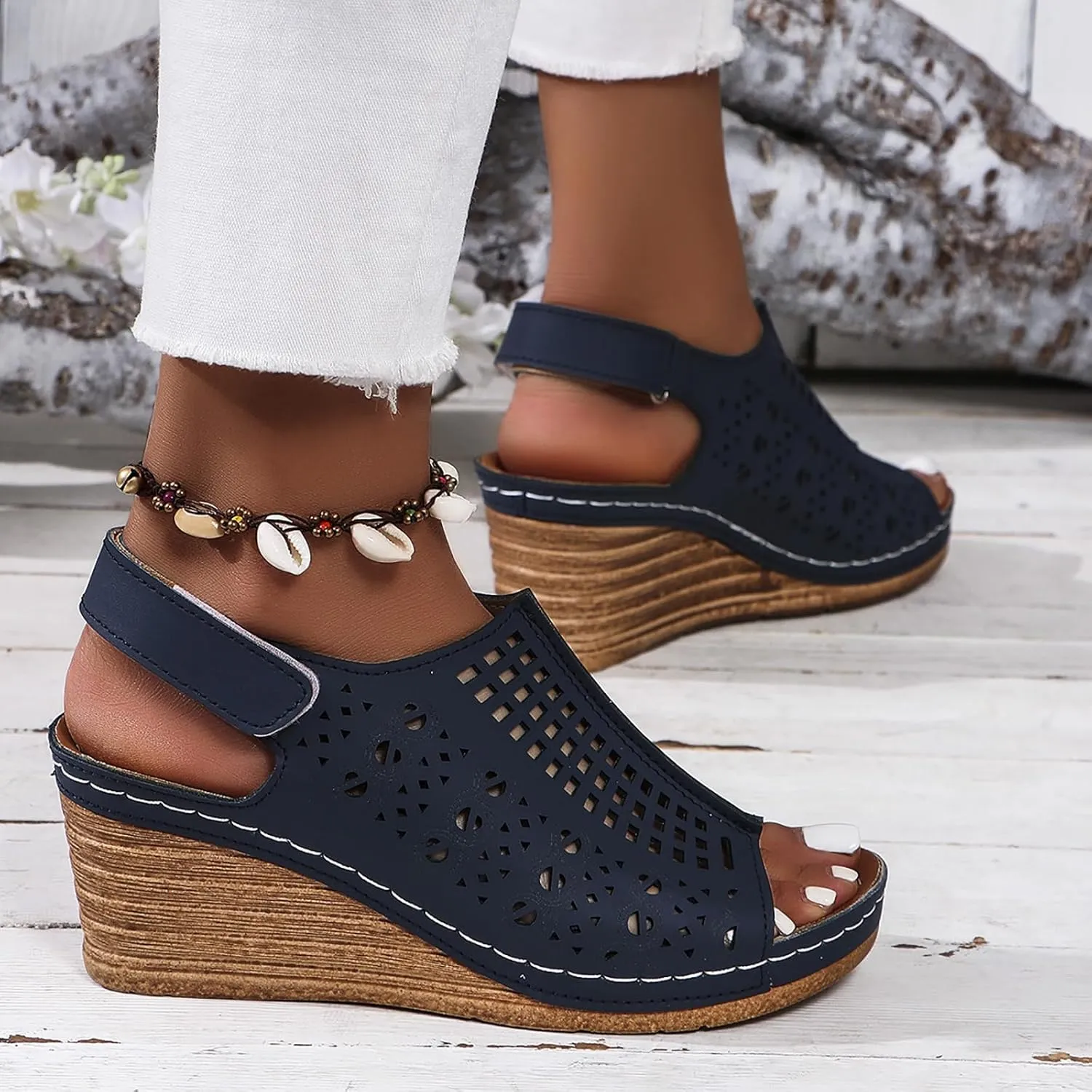 Womens Sandals Platform Wedge Sandals Perforated Slingback Sandal with Arch Support Open Toe Wedge Heel Sandal 2025