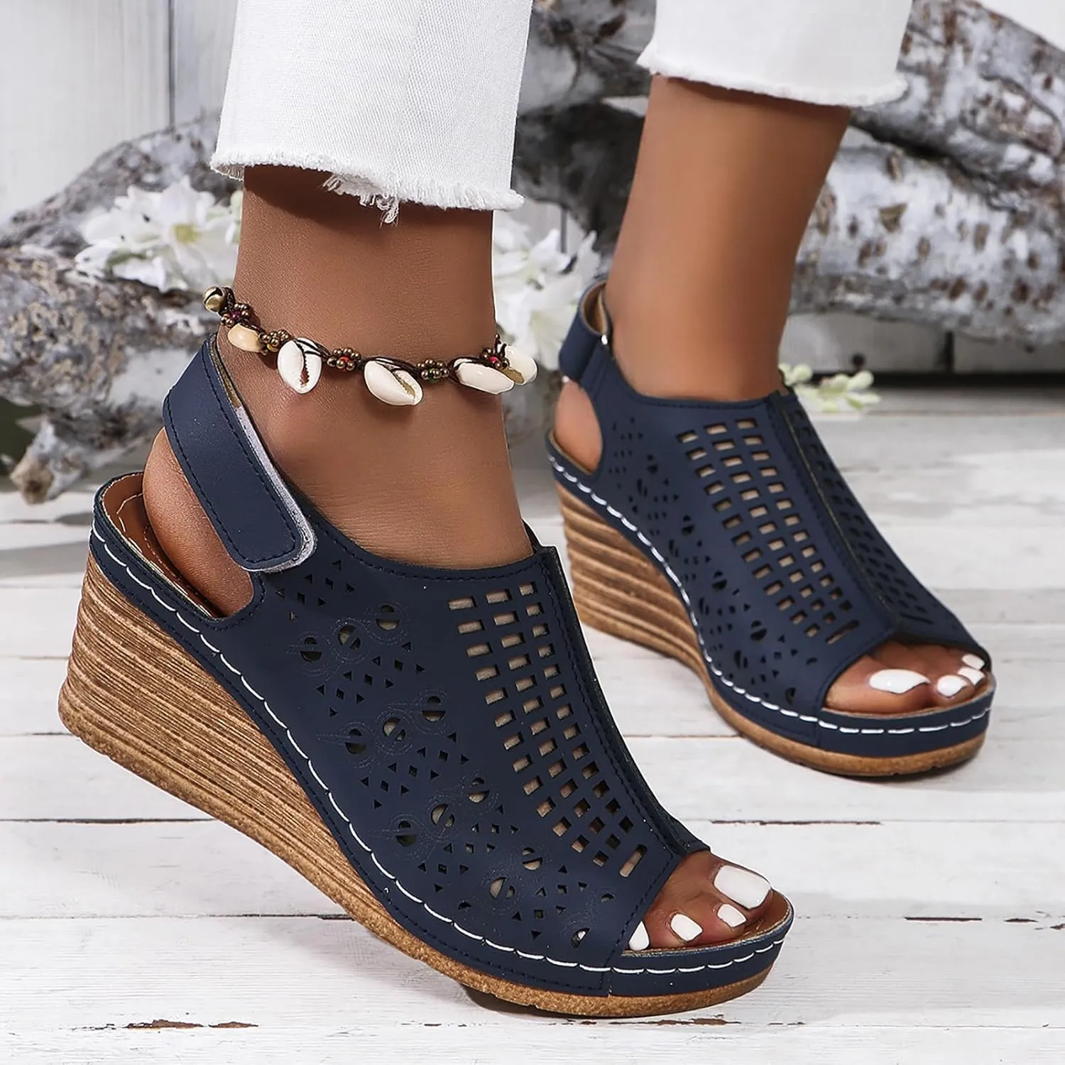 Womens Sandals Platform Wedge Sandals Perforated Slingback Sandal with Arch Support Open Toe Wedge Heel Sandal 2025