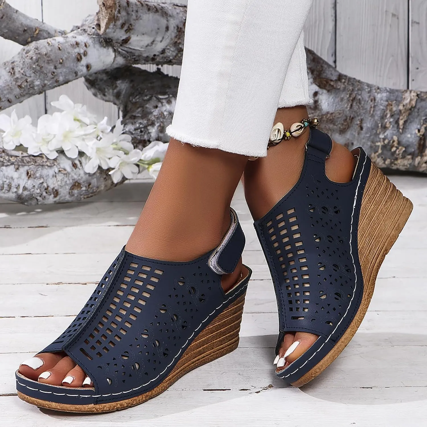 Womens Sandals Platform Wedge Sandals Perforated Slingback Sandal with Arch Support Open Toe Wedge Heel Sandal 2025