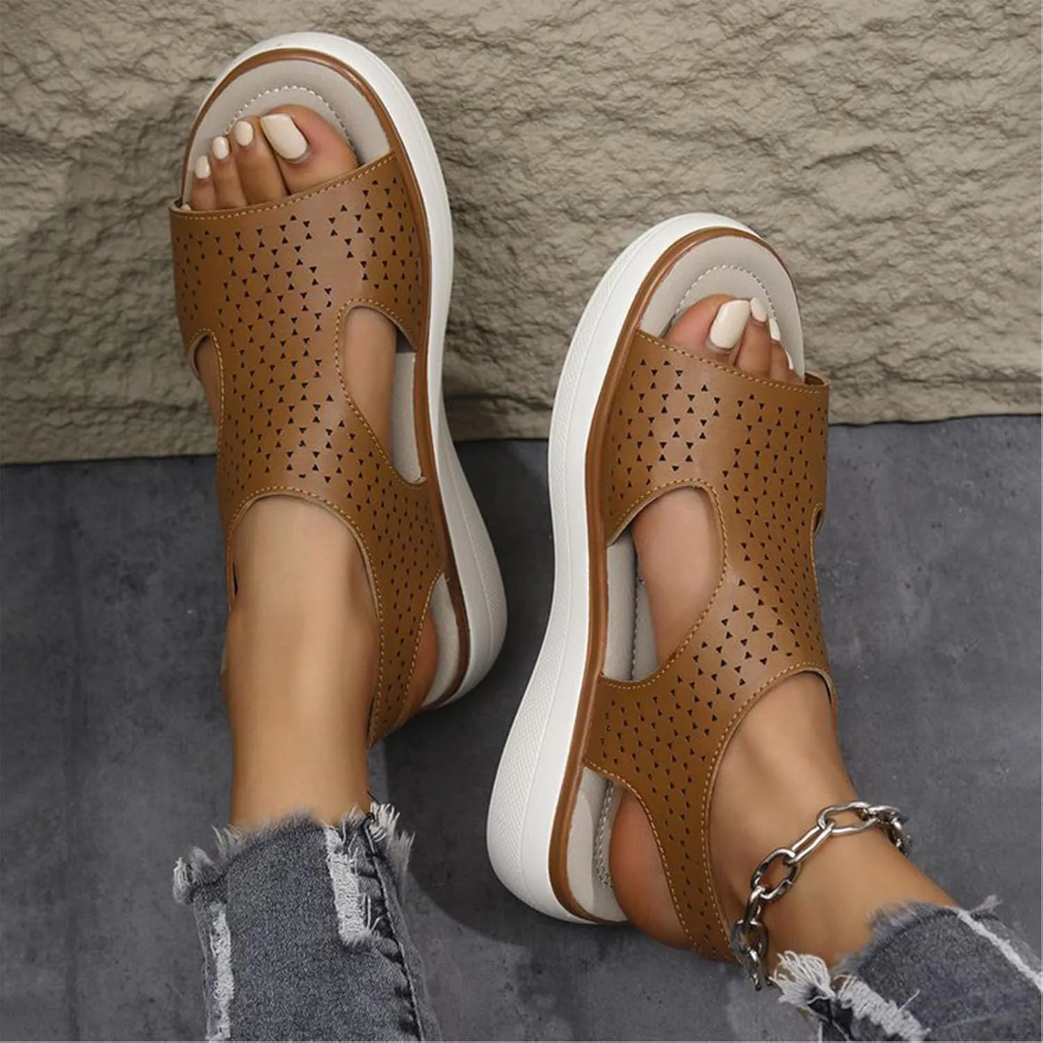 Womens Sandals Summer Platform Sandals for Women Arch Support Beach Sandals Lightweight Comfortable Walking Sandals