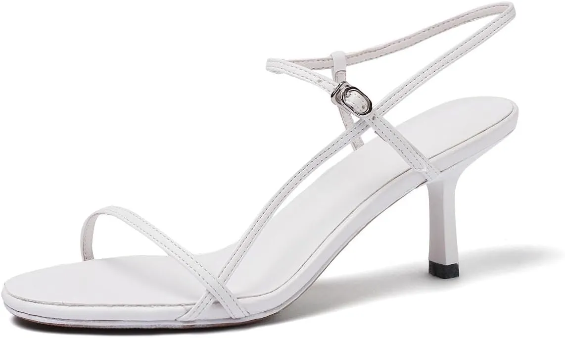 Women's Slingback Heeled Sandals Open Square Toe Strappy Kitten Heel Ankle Strap Stiletto High Heels Dressy Shoes