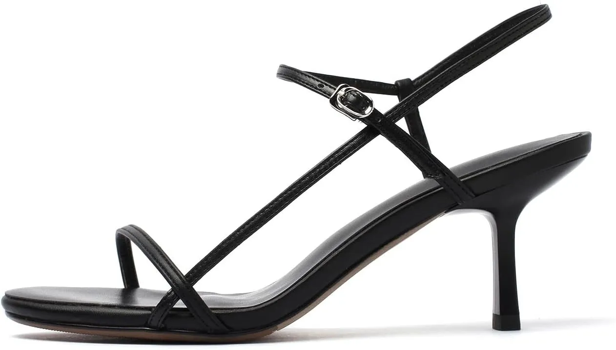 Women's Slingback Heeled Sandals Open Square Toe Strappy Kitten Heel Ankle Strap Stiletto High Heels Dressy Shoes