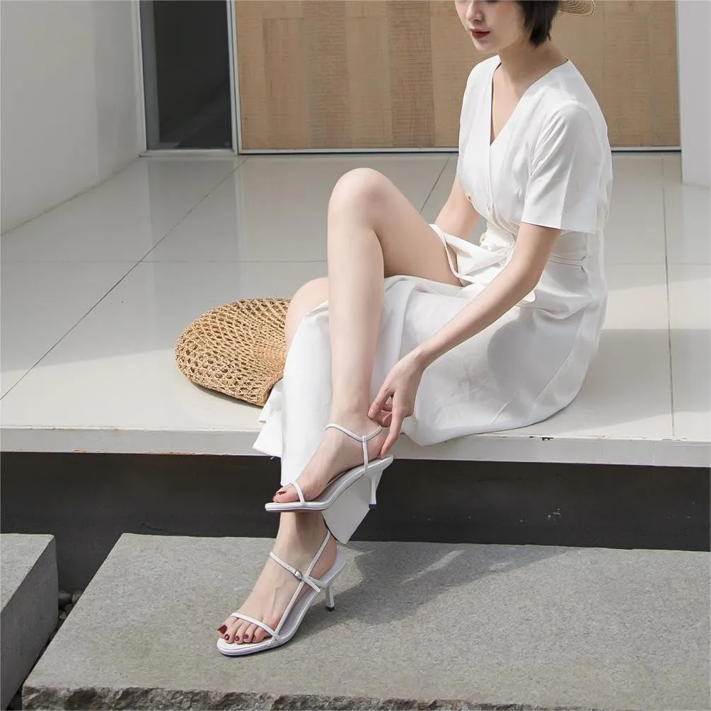 Women's Slingback Heeled Sandals Open Square Toe Strappy Kitten Heel Ankle Strap Stiletto High Heels Dressy Shoes