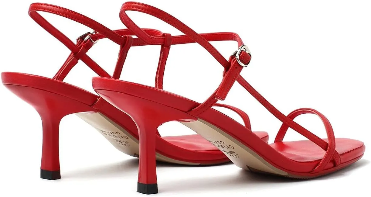 Women's Slingback Heeled Sandals Open Square Toe Strappy Kitten Heel Ankle Strap Stiletto High Heels Dressy Shoes