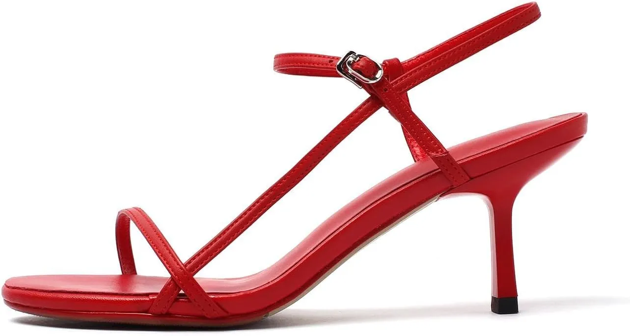 Women's Slingback Heeled Sandals Open Square Toe Strappy Kitten Heel Ankle Strap Stiletto High Heels Dressy Shoes