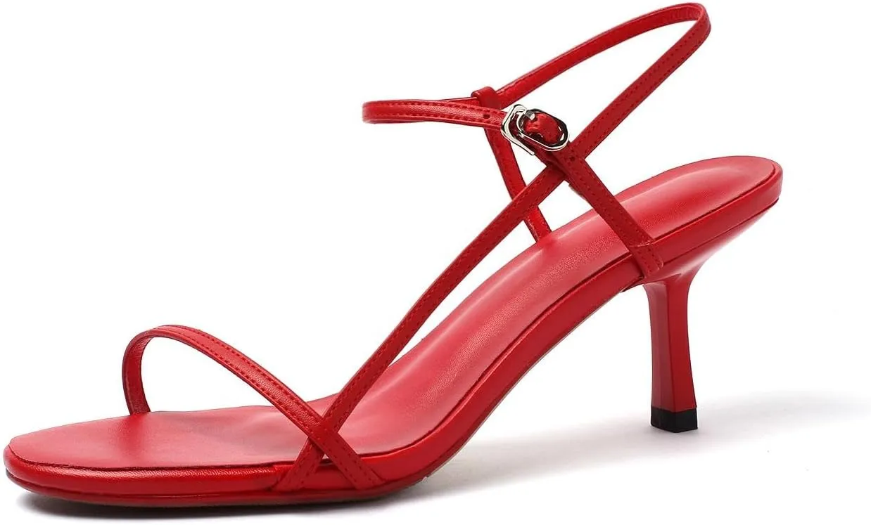Women's Slingback Heeled Sandals Open Square Toe Strappy Kitten Heel Ankle Strap Stiletto High Heels Dressy Shoes