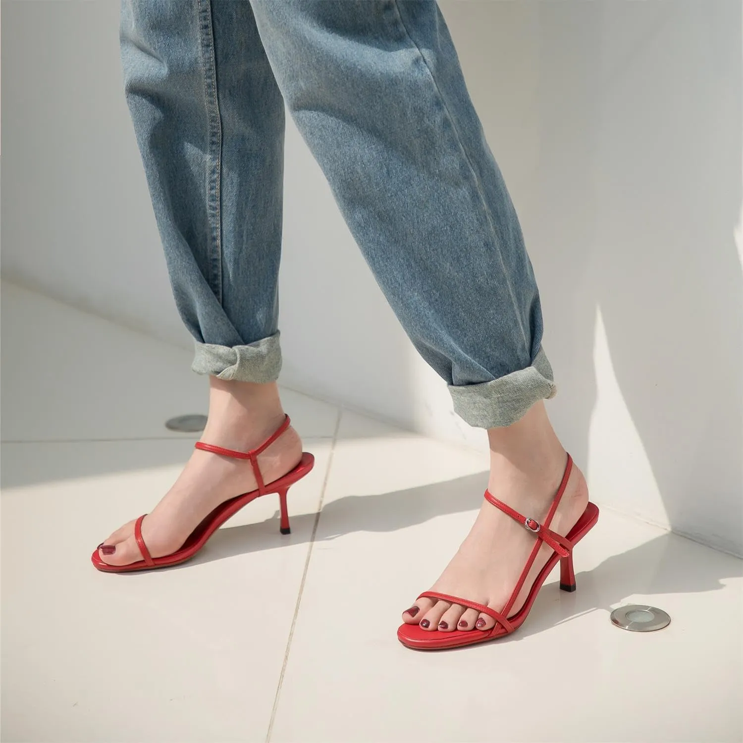 Women's Slingback Heeled Sandals Open Square Toe Strappy Kitten Heel Ankle Strap Stiletto High Heels Dressy Shoes