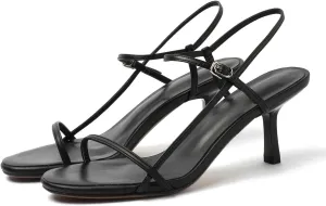 Women's Slingback Heeled Sandals Open Square Toe Strappy Kitten Heel Ankle Strap Stiletto High Heels Dressy Shoes