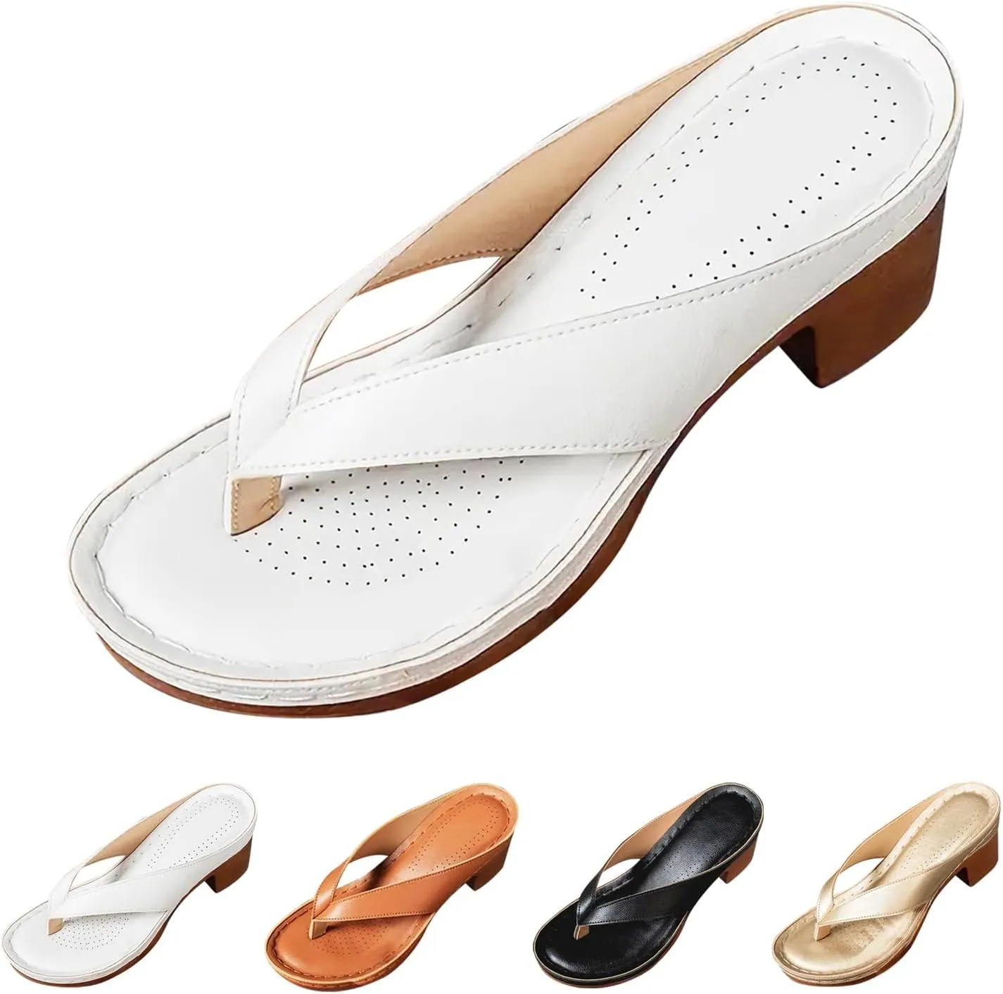 Women's Solid Color Summer Chunky Heel Sandals Slip On Open Toe Square Toe Comfortable Heeled Sandals Mules Wedges Heels For Women Long Walk Casual Shoes Dressy