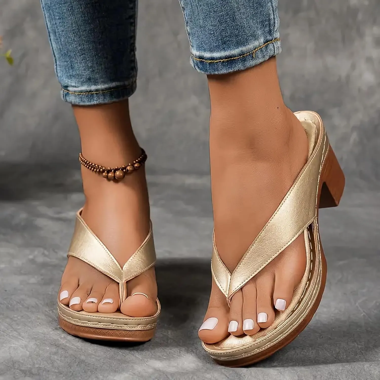 Women's Solid Color Summer Chunky Heel Sandals Slip On Open Toe Square Toe Comfortable Heeled Sandals Mules Wedges Heels For Women Long Walk Casual Shoes Dressy
