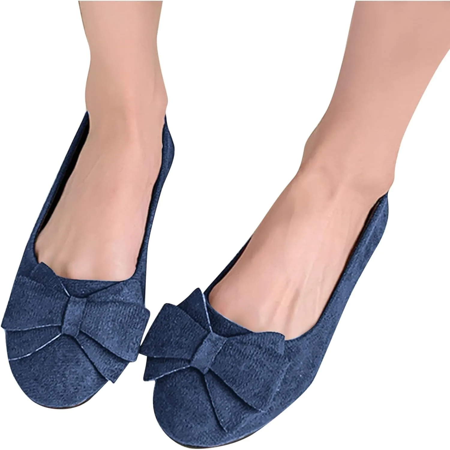 Womens Suede Ballet Flats Fashion Bowknot Flat Ballerine Shoes Classic Round Toe Comfort Slip-On Dress Ladies Shoes