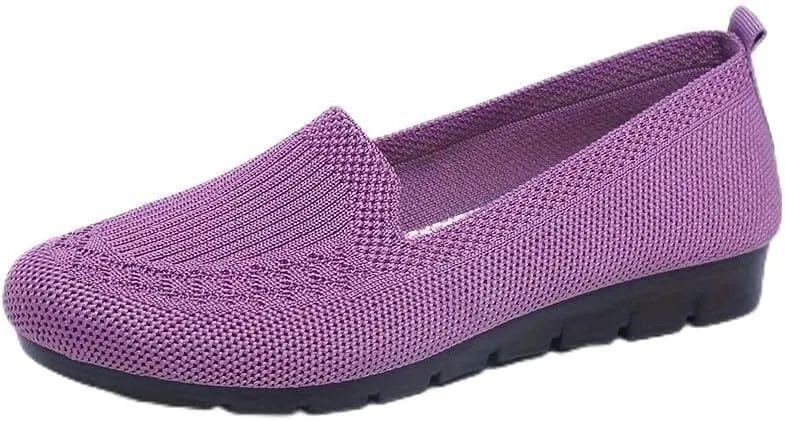Women's Trendy Solid Color Mesh Breathable Loafers Shoes, Flat Slip On Comfortable Flying Woven Shoes, Casual Versatile Wear Resistance Walking Shoes Mama Shoes