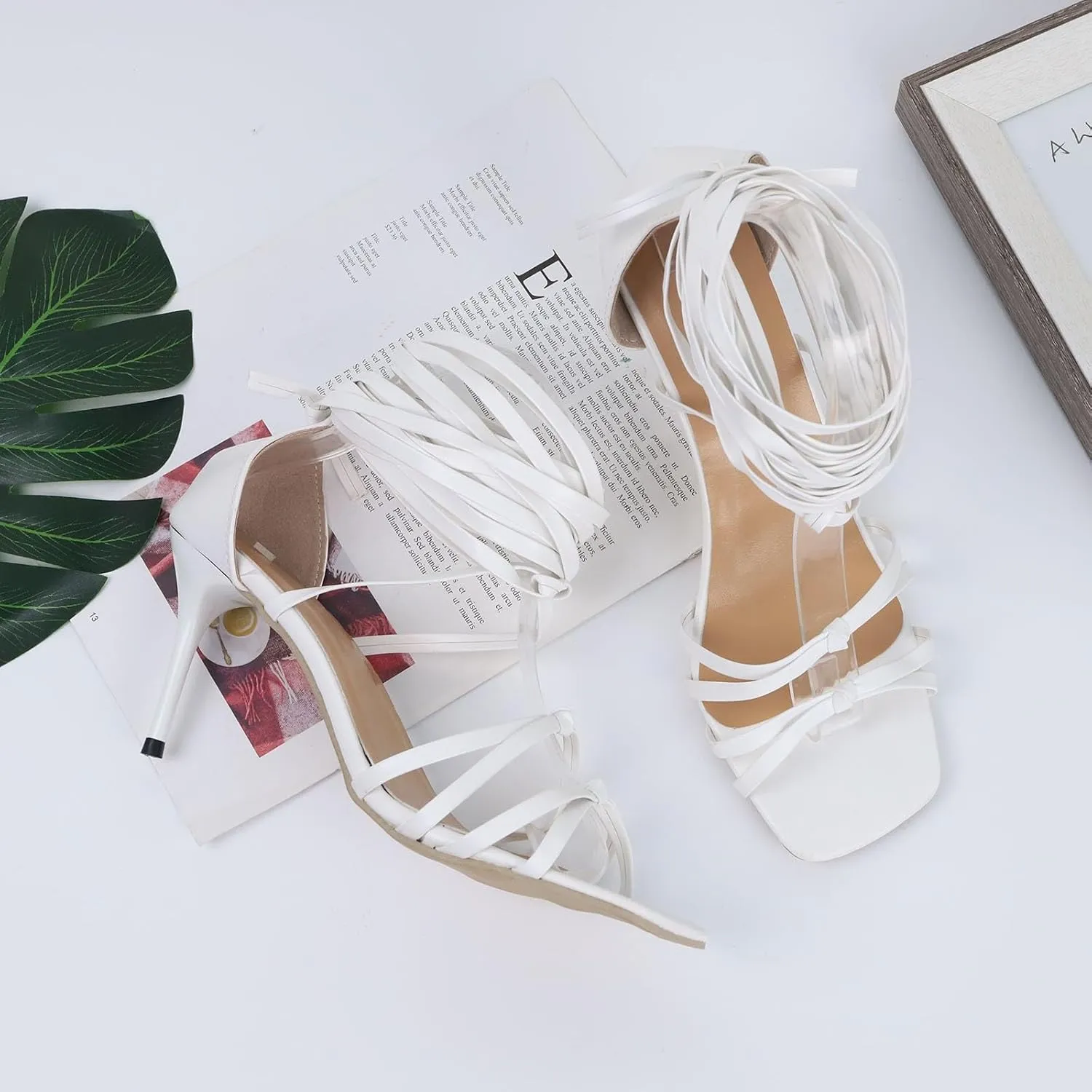 Women's Versatile Heel Sandals Sexy High Squared Heels Strap Sandals Summer Stilettos Square Toe Sandals Sandals Women 7