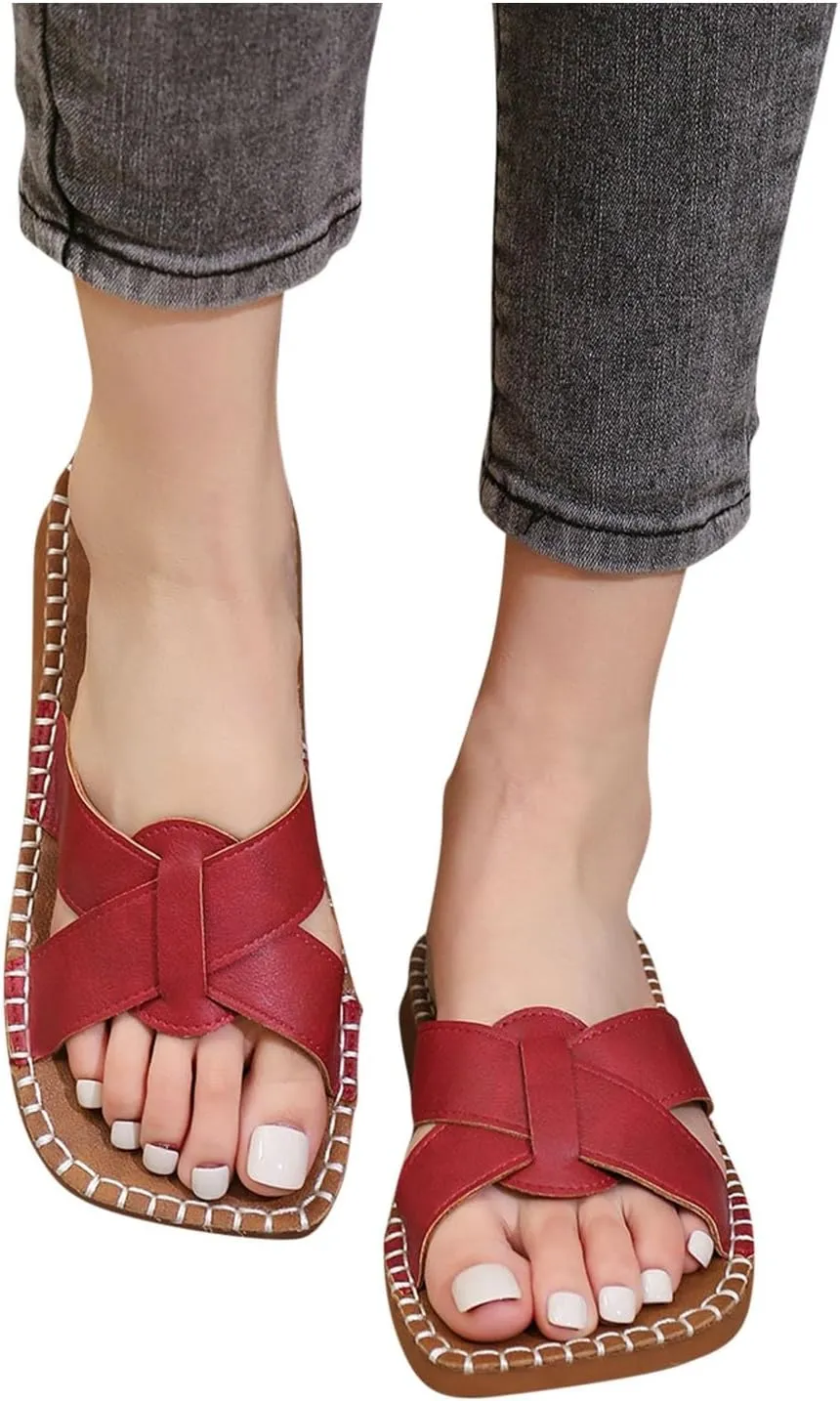 Womens Weave Slides Sandals Dressy Casual Flats Comfortable Fashion Slippers Cute Square Toe Dressy Sandals 2025 New