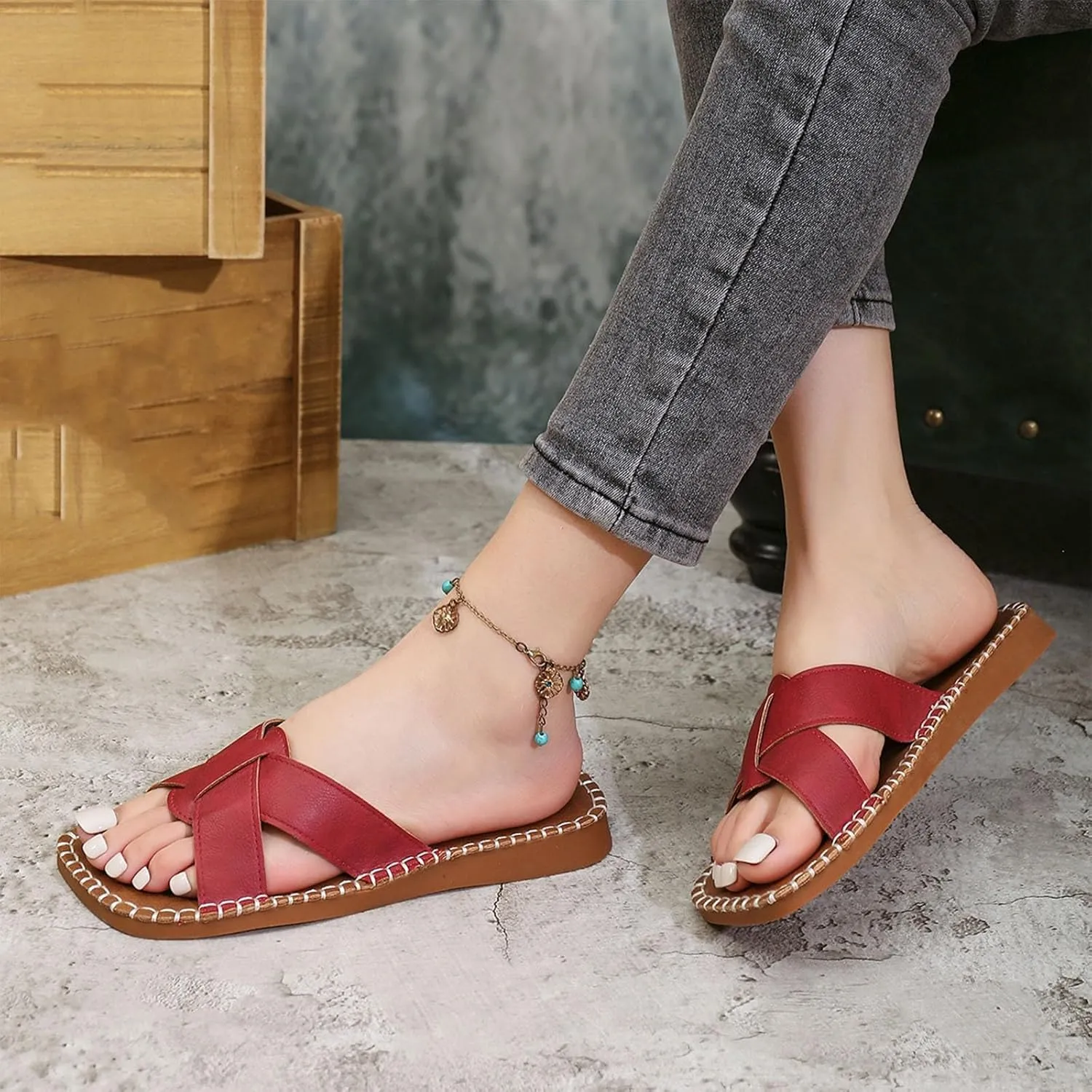 Womens Weave Slides Sandals Dressy Casual Flats Comfortable Fashion Slippers Cute Square Toe Dressy Sandals 2025 New