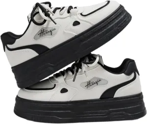 Women's Y2K Retro Style Chunky Skate Shoes with Contrasting Accents Double Shoelace Platform Sneakers - Comfortable Fashion Casual Shoes (Black/White or Pink/White)