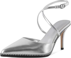 Zamikoo Sling Back High Heels Women Beaded Pointed Toe Crisscross Ankle Strap Stilettos Women Pumps