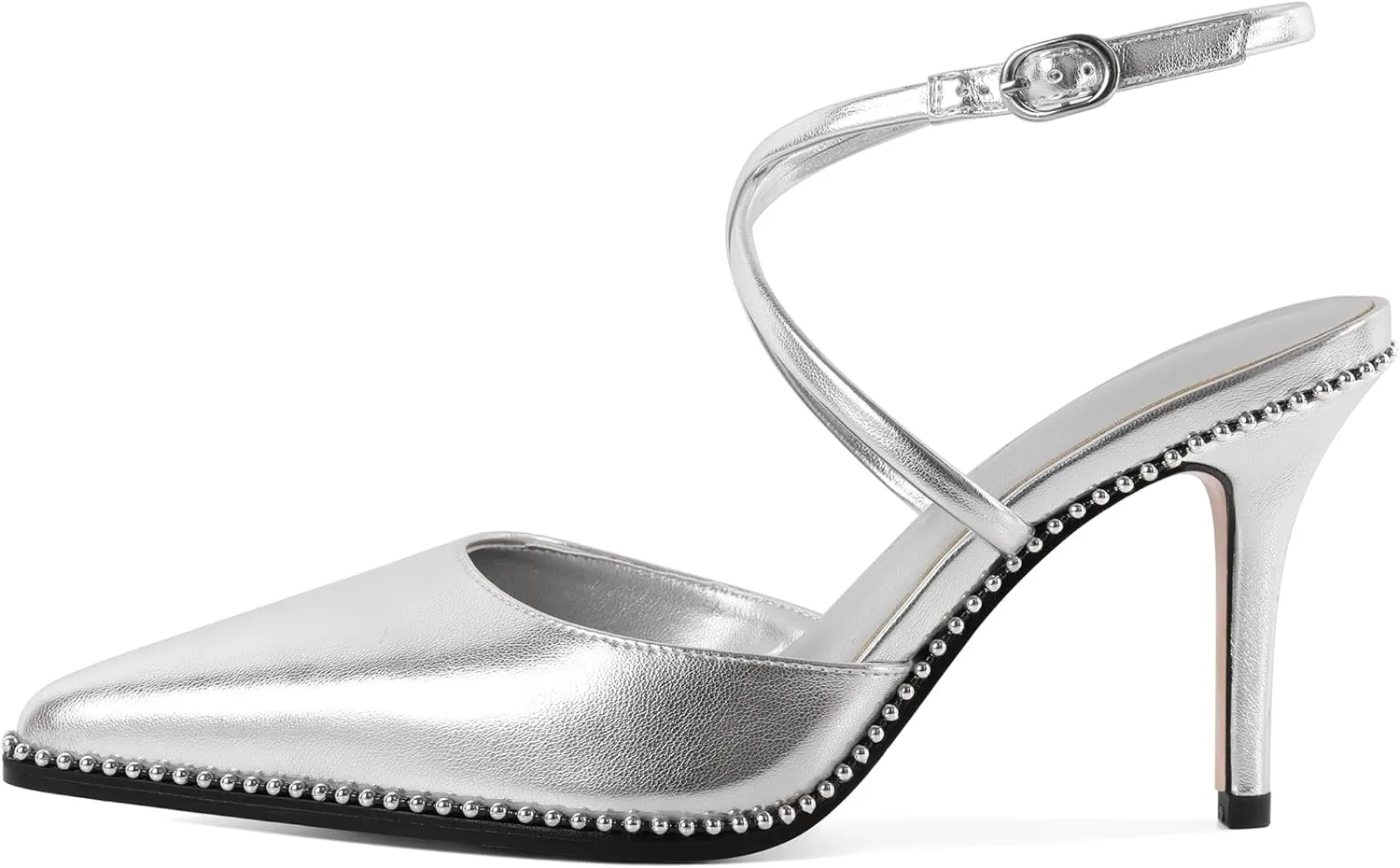 Zamikoo Sling Back High Heels Women Beaded Pointed Toe Crisscross Ankle Strap Stilettos Women Pumps