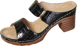 ZSpzx Block Heel Sandals for Women,Comfortable Open Toe Low Chunky Heels Dress Sandal Womens Two Strap Slip On Snakeskin Casual Slippers Summer Backless Mules Slide Walking Shoes For Daily Wear